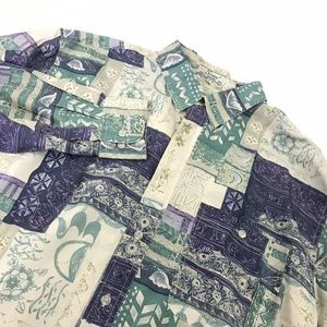 Snow Mens Silk ShIrt Button Front Abstract Disco